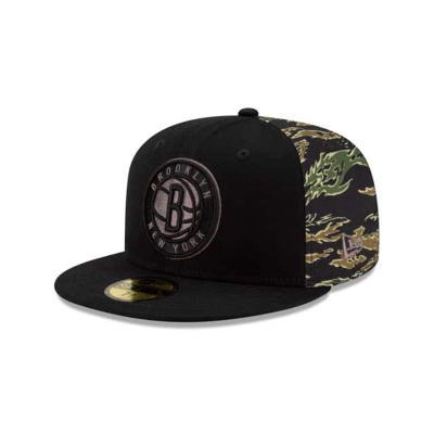 Black Brooklyn Nets Hat - New Era NBA Camo Panel 59FIFTY Fitted Caps USA1637842